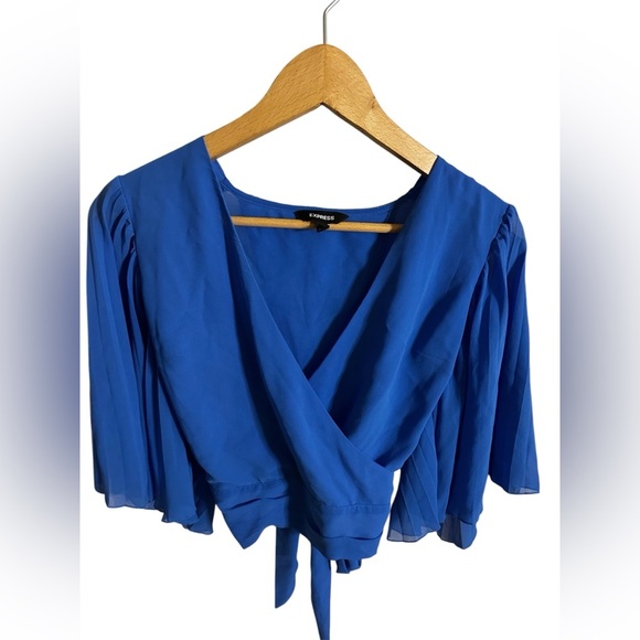 Express Cobalt Blue Cropped Chiffon Sleeves Size S - Picture 3 of 7